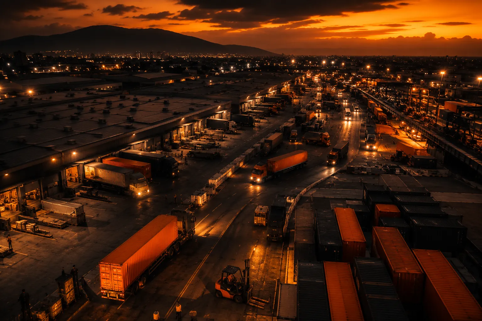 Hub logístico integrado de Grupo ORVIA operando de noche